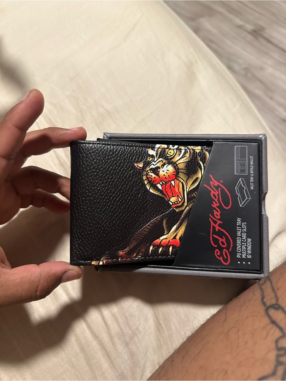 Ed Hardy Black Wallet with Multicolor Tiger Artwork